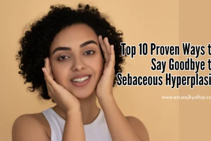 “Before-and-after close-up of facial skin showing reduction of sebaceous hyperplasia bumps on the forehead and cheeks.”