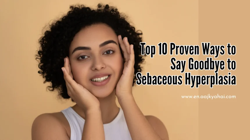 “Before-and-after close-up of facial skin showing reduction of sebaceous hyperplasia bumps on the forehead and cheeks.”